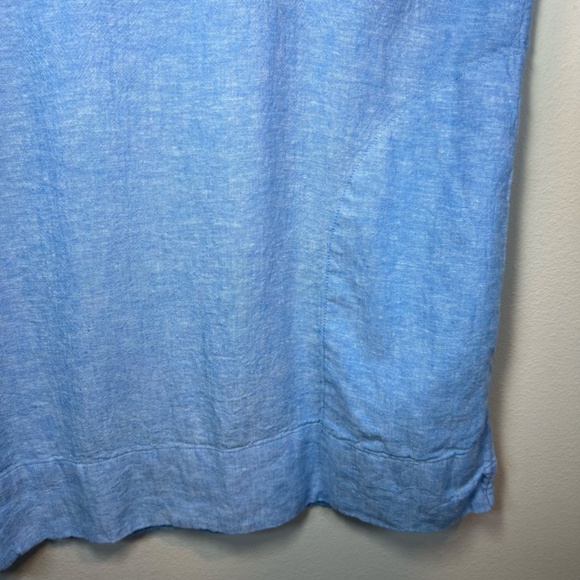 Lands' End Linen Blend Split Neck Tunic Top Blue Nautical Lagenlook Shirt  Large - Picture 6 of 14
